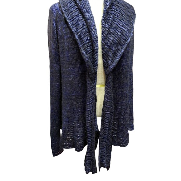 Giorgio Armani Cardigan Sweater Blue Black Womens 46 Open Waterfall Preppy Italy - Picture 6 of 12